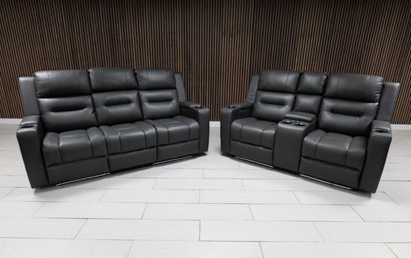 Titan Plus Dark Grey Leather & Grey Fabric Electric Recliner Sofa