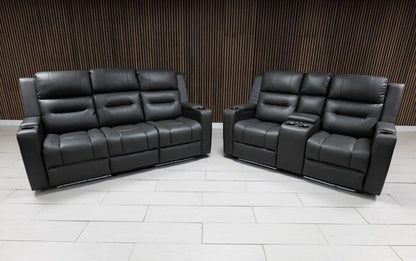 Titan Plus Dark Grey Leather & Grey Fabric Electric Recliner Sofa