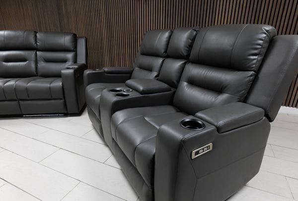Titan Plus Dark Grey Leather & Grey Fabric Electric Recliner Sofa