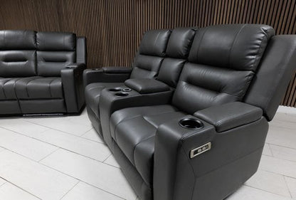 Titan Plus Dark Grey Leather & Grey Fabric Electric Recliner Sofa
