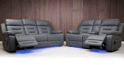 Knox Dark Grey Leather Electric Recliner Sofa