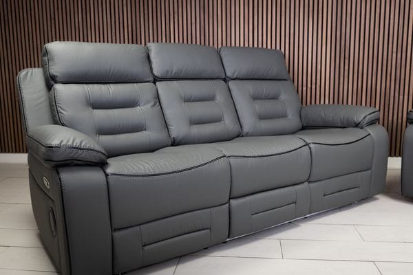 Knox Dark Grey Leather Electric Recliner Sofa