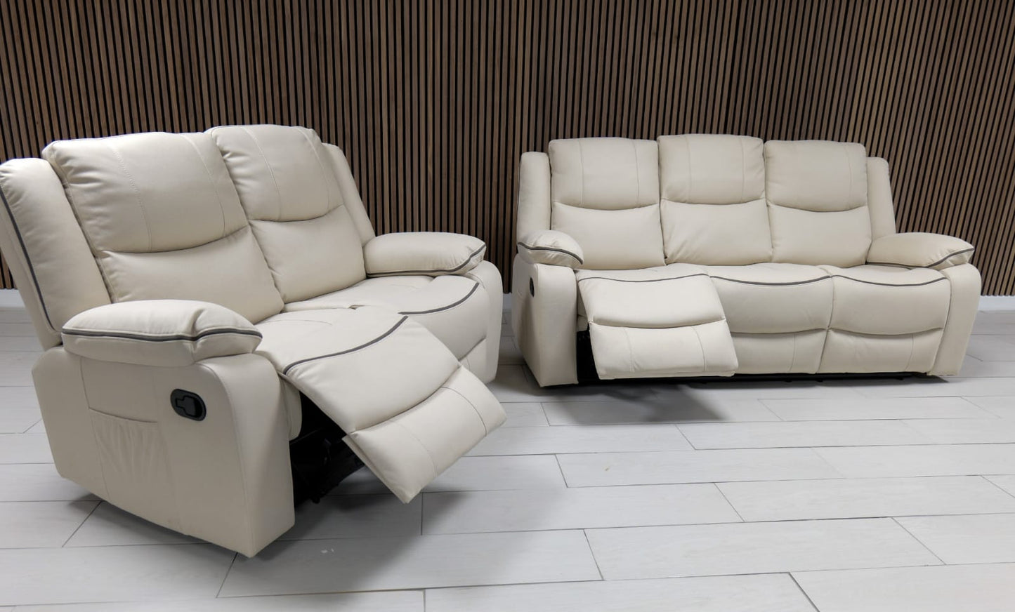 Chloe Cream & Dark Grey Technology Fabric Manual Recliner Sofa