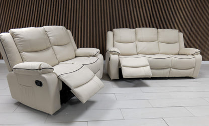 Chloe Cream & Dark Grey Technology Fabric Manual Recliner Sofa