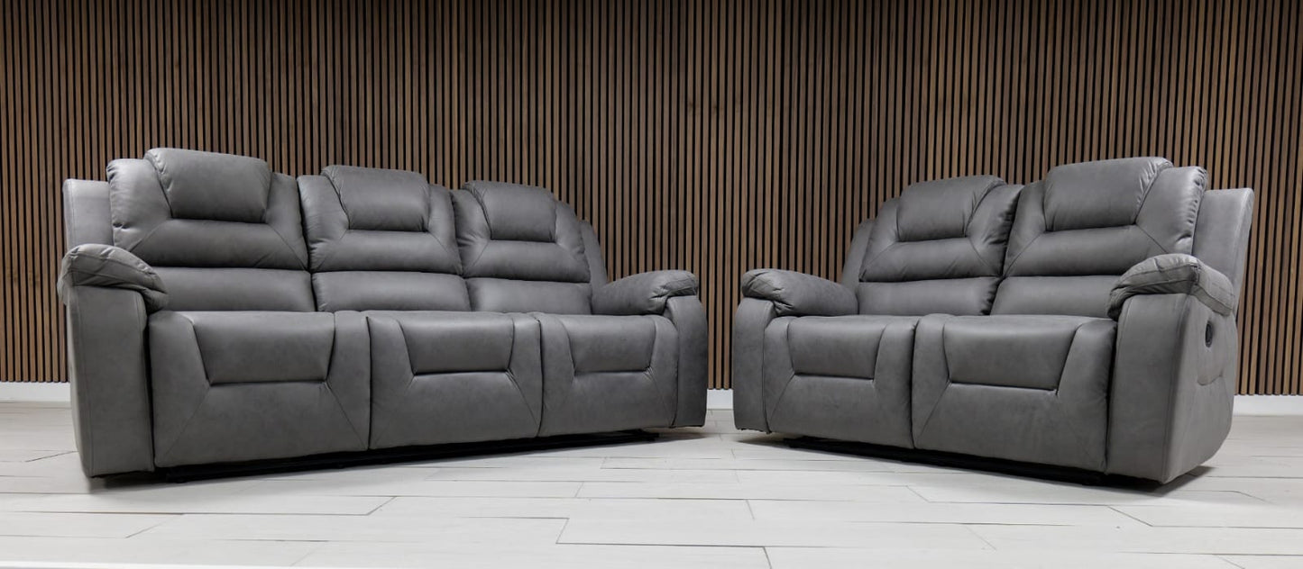 Axel Air Leather & Grey Technology Fabric Manual Recliner Sofa