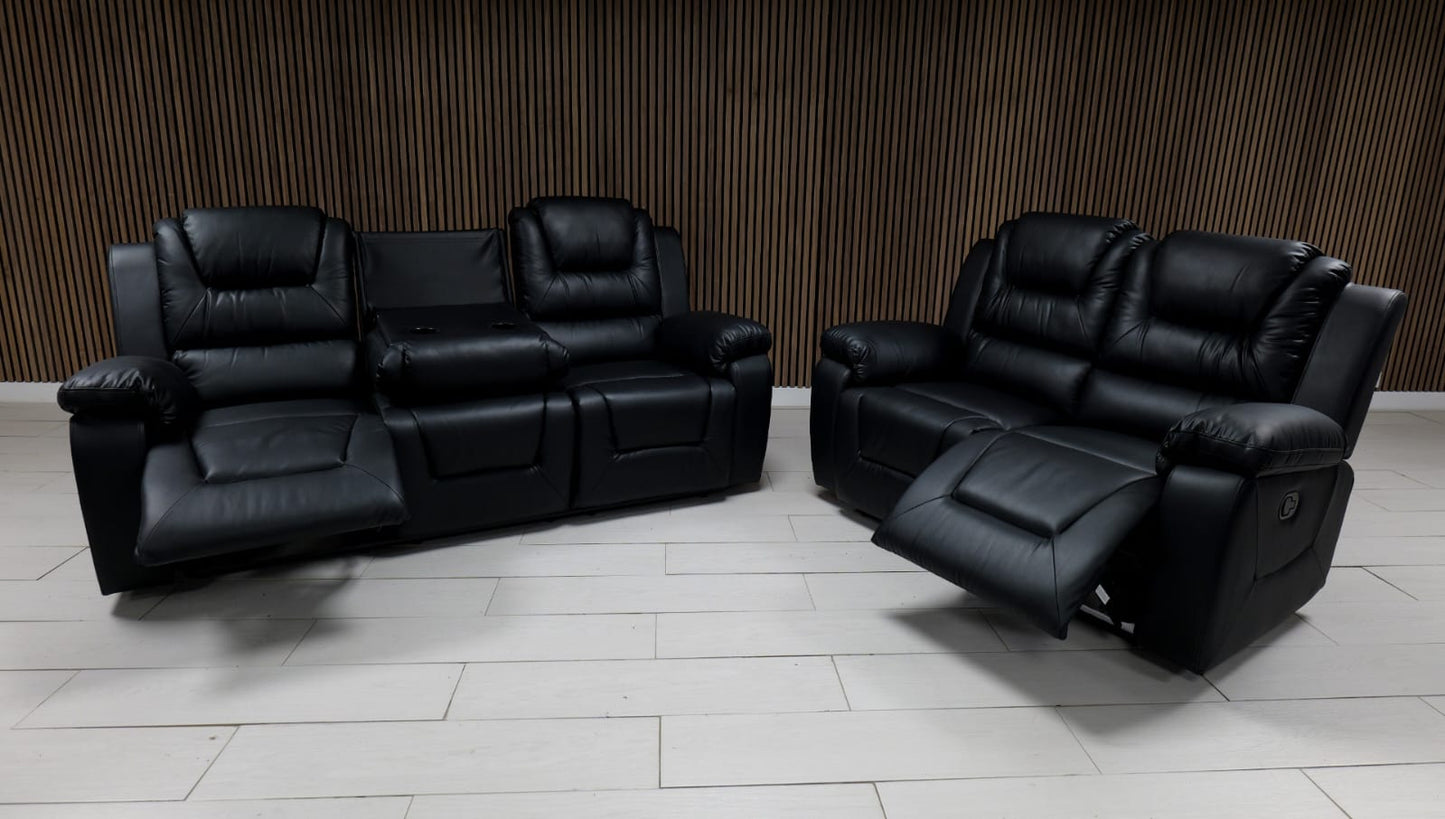 Axel Air Leather & Grey Technology Fabric Manual Recliner Sofa