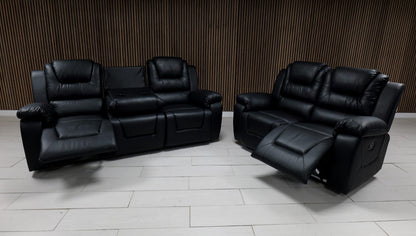 Axel Air Leather & Grey Technology Fabric Manual Recliner Sofa