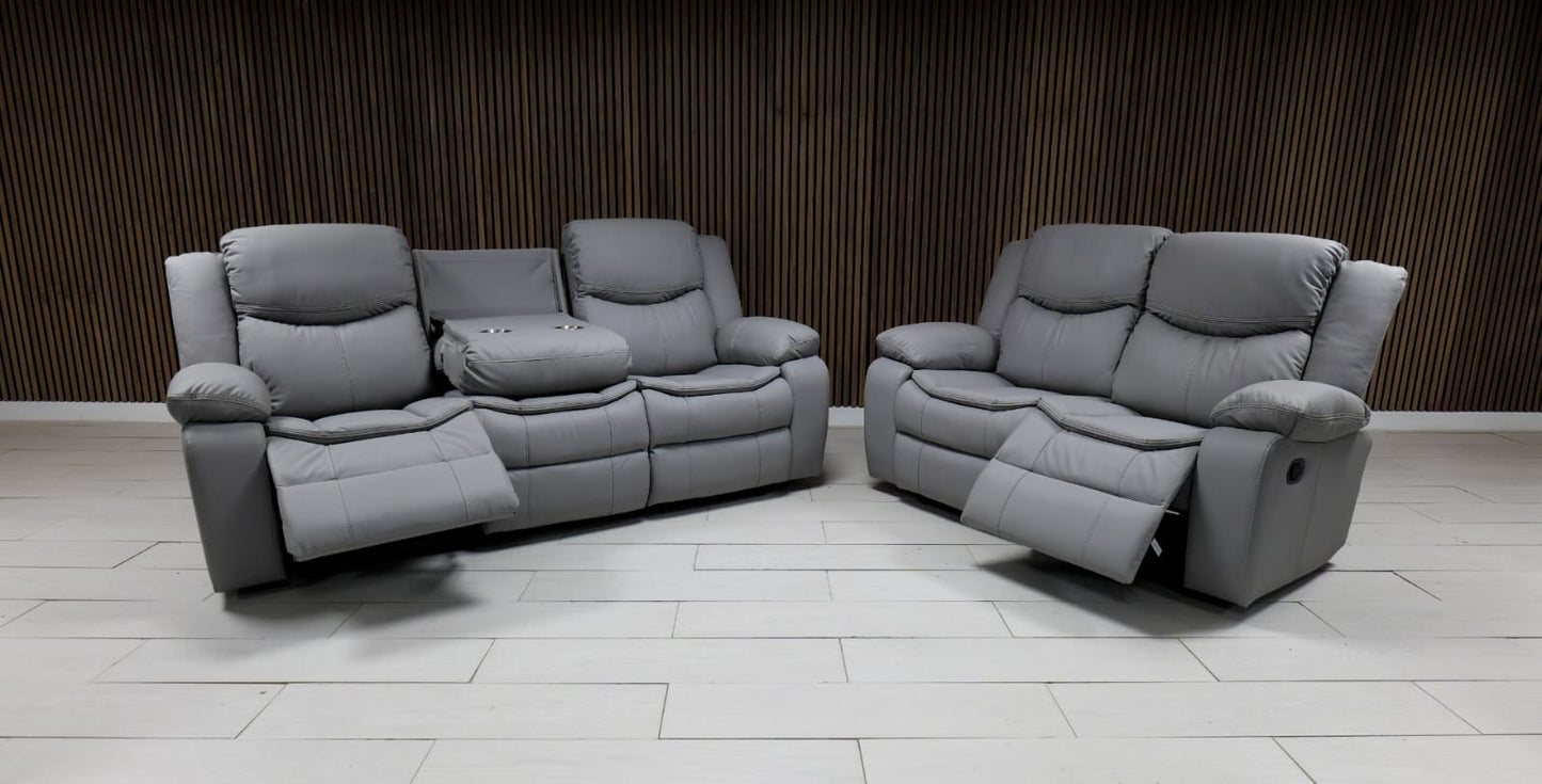 Valerie Air Leather & Grey Technology Fabric Manual Recliner Sofa