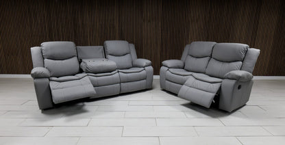 Valerie Air Leather & Grey Technology Fabric Manual Recliner Sofa